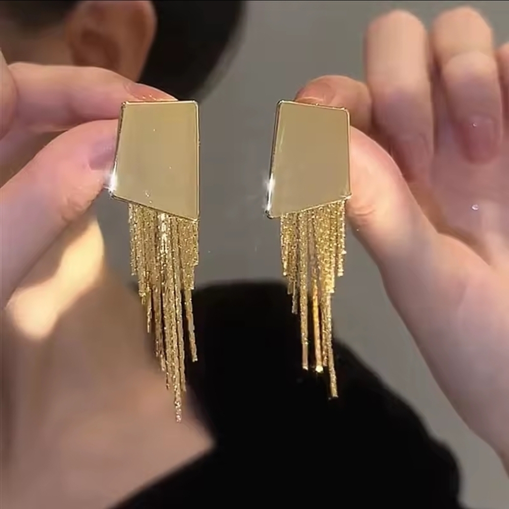 Gold Geometric Fringe Earrings